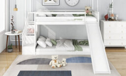 BTM Bunk Bed With Stairs And Slide, Solid Pine Wood, 2 Drawers In Steps, 90X190Cm, White - thumbnail 4