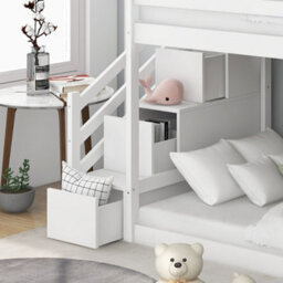 BTM Bunk Bed With Stairs And Slide, Solid Pine Wood, 2 Drawers In Steps, 90X190Cm, White - thumbnail 9