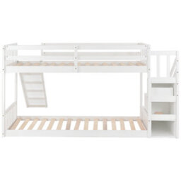 BTM Bunk Bed With Stairs And Slide, Solid Pine Wood, 2 Drawers In Steps, 90X190Cm, White - thumbnail 8
