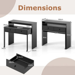 Drawers-Black Extendable Computer Desk Convertible - thumbnail 2