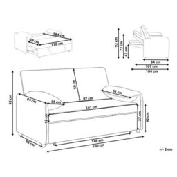 Beliani Sofa Bed Horma Fabric Off-White - thumbnail 3