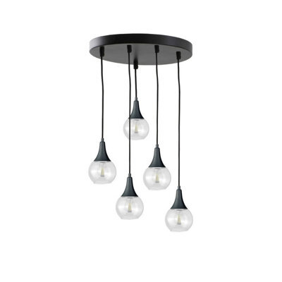 Luminosa Lighting Luminosa Lacrima Cluster Pendant Ceiling Light Black Transparent Glass Shade 5X E27 - image 1