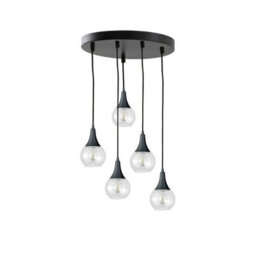 Luminosa Lighting Luminosa Lacrima Cluster Pendant Ceiling Light Black Transparent Glass Shade 5X E27 - thumbnail 1