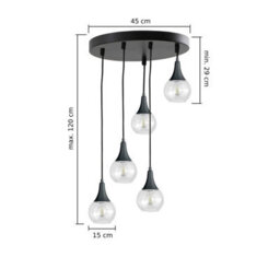 Luminosa Lighting Luminosa Lacrima Cluster Pendant Ceiling Light Black Transparent Glass Shade 5X E27 - thumbnail 2