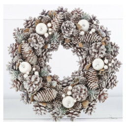 Urbn-Living Urbnliving 26Cm Festive Christmas Wreaths White Decorative Pine Cone Door Flower Ornaments - thumbnail 2