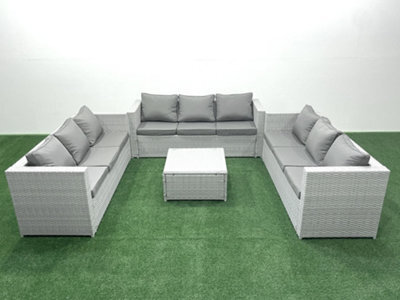 Fimous Rattan Garden Outdoor Furniture Set 9 Seater Rattan Garden Sofa Set Light Grey - image 1