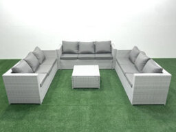 Fimous Rattan Garden Outdoor Furniture Set 9 Seater Rattan Garden Sofa Set Light Grey - thumbnail 1