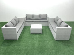 Fimous Rattan Garden Outdoor Furniture Set 9 Seater Rattan Garden Sofa Set Light Grey - thumbnail 2