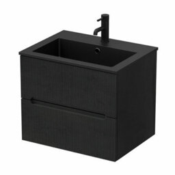 Affine 600mm Bathroom Cloakroom Vanity Unit Basin Sink Wall Hung Fluted Black Unit - thumbnail 4