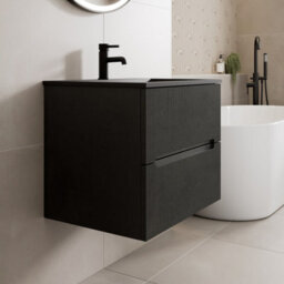 Affine 600mm Bathroom Cloakroom Vanity Unit Basin Sink Wall Hung Fluted Black Unit - thumbnail 2