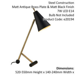 2 Pack Antique Brass & Matt Black Task Lamp - Modern Adjustable Table Desk Light - thumbnail 2