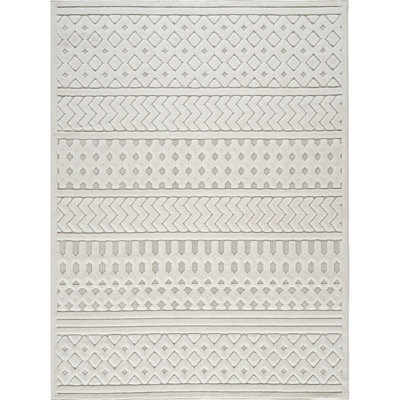 Livabliss Le Mans-Modern White 3D High & Low Pile Textured In- & Outdoor Rug 120 X 170 Cm Easy Care, Non Shedding - image 1