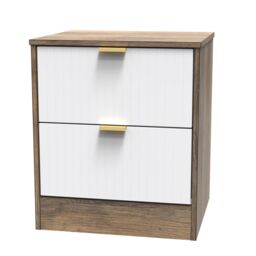 Nashville Ready Assembled Matt White & Oak 2 Drawer Wide Bedside Chest (H)521mm (W)450mm (D)395mm - thumbnail 2