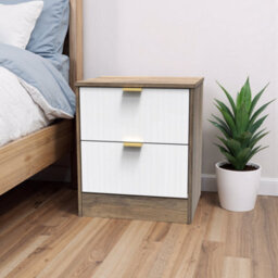 Nashville Ready Assembled Matt White & Oak 2 Drawer Wide Bedside Chest (H)521mm (W)450mm (D)395mm - thumbnail 1