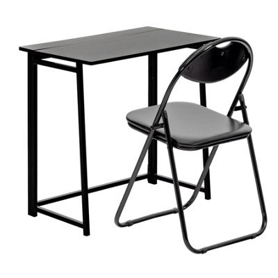 Harbour Housewares Deluxe Folding Wooden Desk & Chair Set - Black/black - Durable Compact Computer Office Study Desk & Chair Set - image 1