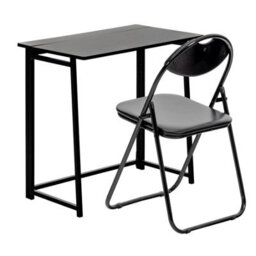 Harbour Housewares Deluxe Folding Wooden Desk & Chair Set - Black/black - Durable Compact Computer Office Study Desk & Chair Set - thumbnail 1