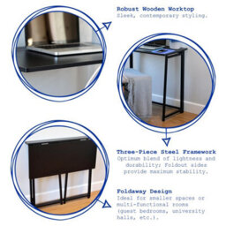 Harbour Housewares Deluxe Folding Wooden Desk & Chair Set - Black/black - Durable Compact Computer Office Study Desk & Chair Set - thumbnail 2