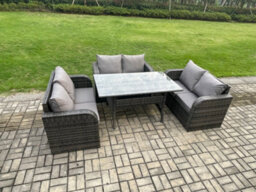 Fimous Wicker Pe Rattan Sofa Outdoor Garden Furniture Set With Rectangular Dining Table Dark Grey Mixed - thumbnail 2