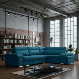 Alvares Living Room Corner Sofa Bed With Sleeping Function Upholstered Back 2 Storage 305X205X90Cm Blue Right - thumbnail 1