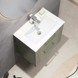 Balterley Belvide Partial Fluted 2 Drawer Wall Hung Vanity Unit With 1 Tap Hole Minimalist Basin - 600mm - Satin Green - thumbnail 5