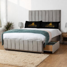 UKBEDFURNITURE Falcon Grey Plush  Divan Bed Base With 26 Inch Headboard & 10 Inch Orthopaedic Mattress - No Storage - thumbnail 2
