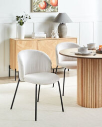Beliani Set Of 2 Dining Chairs Miles Corduroy Off-White - thumbnail 2