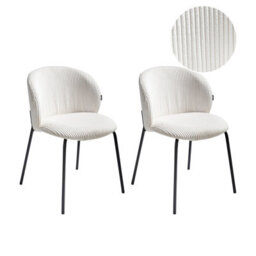 Beliani Set Of 2 Dining Chairs Miles Corduroy Off-White - thumbnail 1