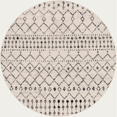 Livabliss Round Pisa-Geometric Black Off-White Grey Living Dining Bedroom Rug 160 X 160 Cm Easy Care, Non Shedding - image 1