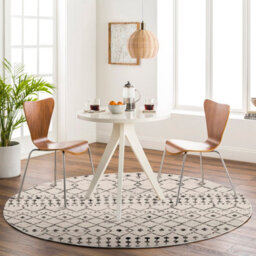 Livabliss Round Pisa-Geometric Black Off-White Grey Living Dining Bedroom Rug 160 X 160 Cm Easy Care, Non Shedding - thumbnail 2