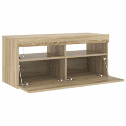 Berkfield Modern Tv Cabinet With Led Lights Sonoma Oak 90X35X40 Cm - thumbnail 8