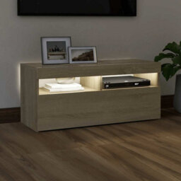 Berkfield Modern Tv Cabinet With Led Lights Sonoma Oak 90X35X40 Cm - thumbnail 3