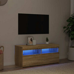 Berkfield Modern Tv Cabinet With Led Lights Sonoma Oak 90X35X40 Cm - thumbnail 2