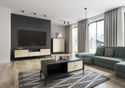 Arte Ravi Tv Cabinet - Black Frame & Oak Artisan Front W200 X H60 X D40 Cm - Sleek Media Storage With Drawer & Open Niche - thumbnail 4
