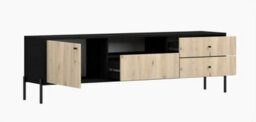 Arte Ravi Tv Cabinet - Black Frame & Oak Artisan Front W200 X H60 X D40 Cm - Sleek Media Storage With Drawer & Open Niche - thumbnail 2