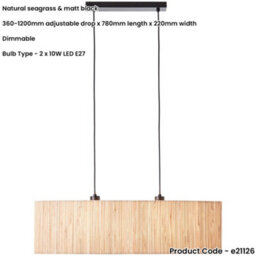 Loops Hanging Ceiling Bar Pendant Light - Natural Seagrass & Matt Black - 2 X 10W Led E27 - thumbnail 2