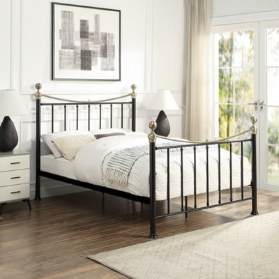 OAT Home Hampstead Traditional Black & Polished Brass King Size Metal Bed Frame - image 1