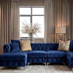 Monaco 4 Seater Chesterfield Chaise Sofa Blue Velvet U Shaped Chaise- Deep Buttoned Cushions Upholstery Couch Lounge - thumbnail 2