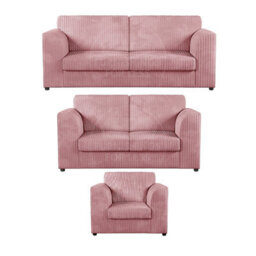 Furnishings For Less UK Luxor Jumbo Cord 3 + 2 + 1 Fabric 3 Piece Sofa Suite - Fullback Pink
