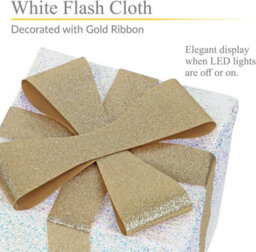 Set Of 3 Light-Up Christmas Gift Boxes With 50 Warm White Led Lights Battery-Powered Xmas Decor White Flash Cloth With Gold Ribbon - thumbnail 4