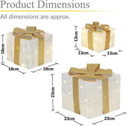 Set Of 3 Light-Up Christmas Gift Boxes With 50 Warm White Led Lights Battery-Powered Xmas Decor White Flash Cloth With Gold Ribbon - thumbnail 7