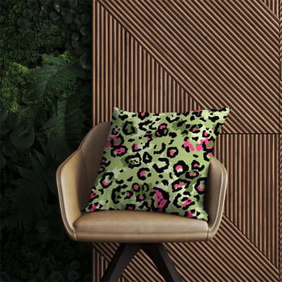 Warren Reed Designer Green And Pink Leopard Print Outdoor Cushion 60Cm X 60Cm