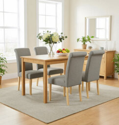 Hallowood Furniture Waverly Light Oak Small Dining Table (120X70Cm) With 4 Roll Top Linen Fabric Chairs In Grey - thumbnail 1