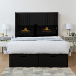 UKBEDFURNITURE Luxor Plush Black End Opening Divan Ottoman Bed With 54 Inch Headboard & 10 Inch Orthopaedic Mattress - thumbnail 2