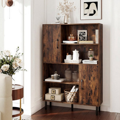 Brown Side Display Cabinet With Metal Legs And Anti Tipping Kits For Living Room - image 1