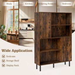 Brown Side Display Cabinet With Metal Legs And Anti Tipping Kits For Living Room - thumbnail 5