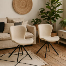 Wyld Haus Set Of 2 Acorn Cream Bouclé Swivel Dining Chairs - thumbnail 1