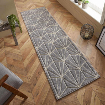 Melrose Salerno Grey Fans Patterned Design Large Indoor Area Runner Rug 060/230Cm - image 1