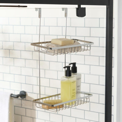 Ohs Over-The-Door Shower Caddy Double Shelf Bathroom Organiser - Silver - image 1