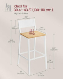 Songmics Breakfast Kitchen Bar Stool Set Of 2, Counter Chairs, For Kitchen, Dining, Office, Industrial, Oak Beige And White - thumbnail 2