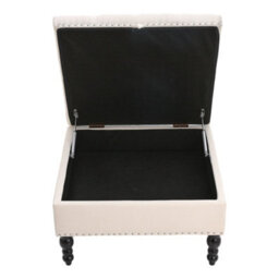 Living And Home Small Beige Linen Upholstered Storage Ottoman Bench Footstool With Wood Legs W 740 X D 740 X H 440 mm - thumbnail 3